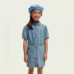 Scotch & Soda Amsterdam Mini Dress Girls Denim Light Blue Cute Button Up Size 10